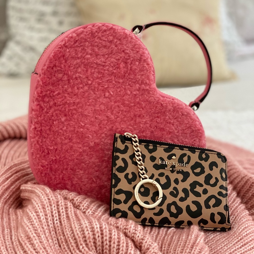 Kate Spade love shack heart purse Pomegranate & Leopard Zip Credit Card Case - Picture 13 of 14